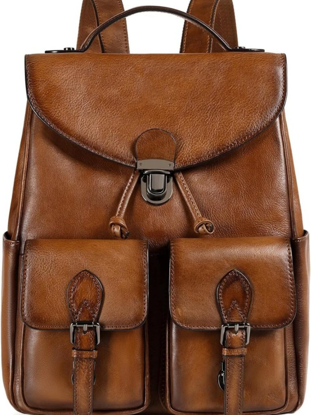 Vintage Leather Backpack Purse - Stylish Retro Rucksack for Everyday Use (Brown)